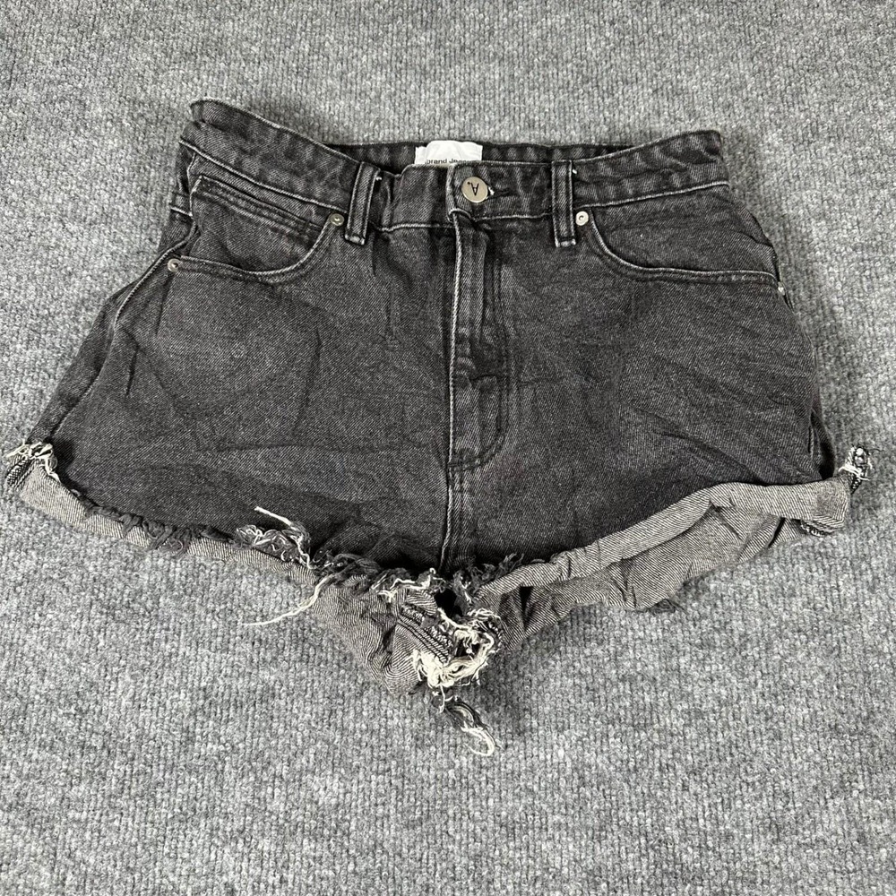 Abrand Jeans Shorts Womens Size 28 Black High Waisted Denim Raw Hem Cutoff